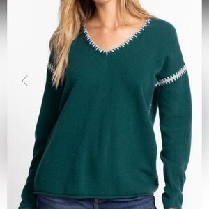 Johnny Was Whipstitch V Neck Pullover in Dark Teal